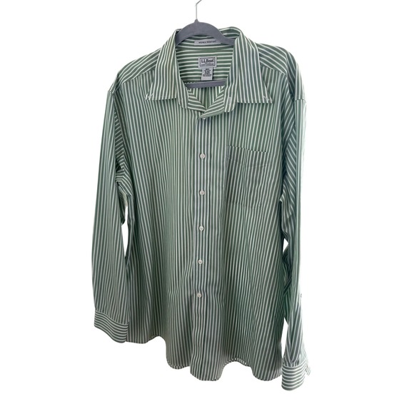 LL Bean Other - LL Bean Sage Green White Striped Wrinkle Resistant Cotton Button Down Shirt XL